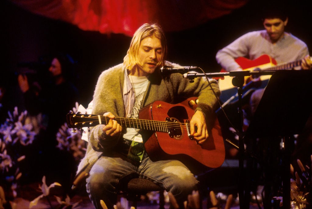 Kurt Cobain of Nirvana during the taping of MTV Unplugged at Sony Studios in New York City, 11/18/93. Photo by Frank Micelotta. *** Special Rates Apply *** Call for Rates ***