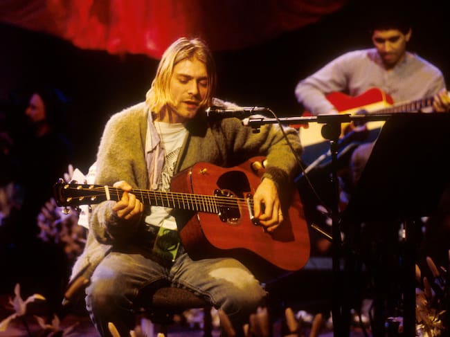Kurt Cobain of Nirvana during the taping of MTV Unplugged at Sony Studios in New York City, 11/18/93. Photo by Frank Micelotta. *** Special Rates Apply *** Call for Rates ***
