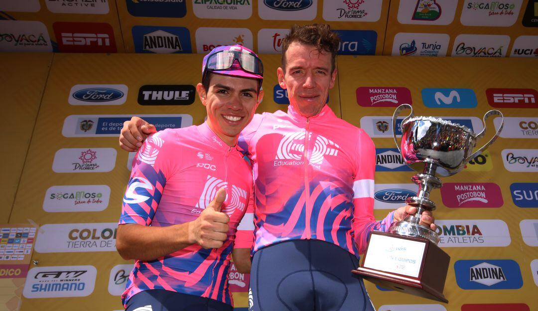 Sergio Higuita y Rigoberto Urán, ciclistas del Education First.
