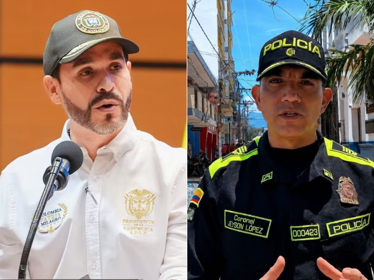 De la Espriella anuncia salida de Jeyson López, Comandante de la Policía de Santa Marta tras fuga de 41 detenidos. Fotos: Presidencia / Policía de Santa Marta