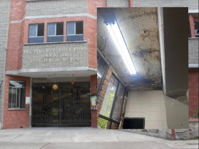 Por las humedades, la Institución Educativa Octavio Calderón Mejía de Medellín, denunció que parte de la estructura podría colapsar. Foto: Caracol Radio.