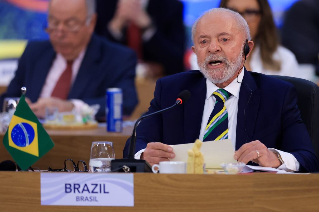 RIO DE JANEIRO, BRAZIL - NOVEMBER 18: Luiz Inacio Lula Da Silva president of Brazil speaks during the first working session as part of the G20 Summit 2024 at Museu de Arte Moderna on November 18, 2024 in Rio de Janeiro, Brazil. The 2024 G20 Summit takes place in Brazil for the first time. The event gathers leaders of the most important economies. Starvation, sustainable development or social inclusion are some of the issues to be during the summit. (Photo by Buda Mendes/Getty Images)