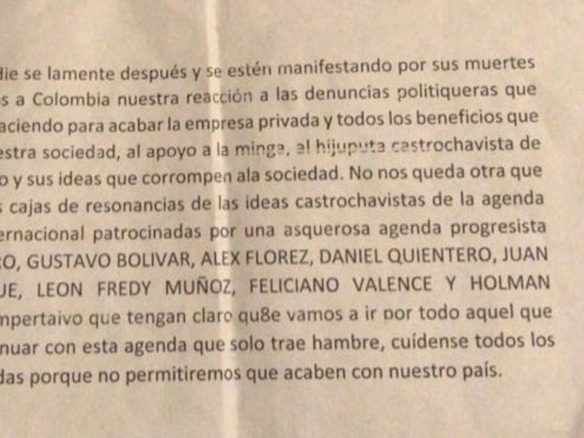 En un panfleto amenazan a Daniel Quintero, Alex Flórez y León Fredy Muñoz