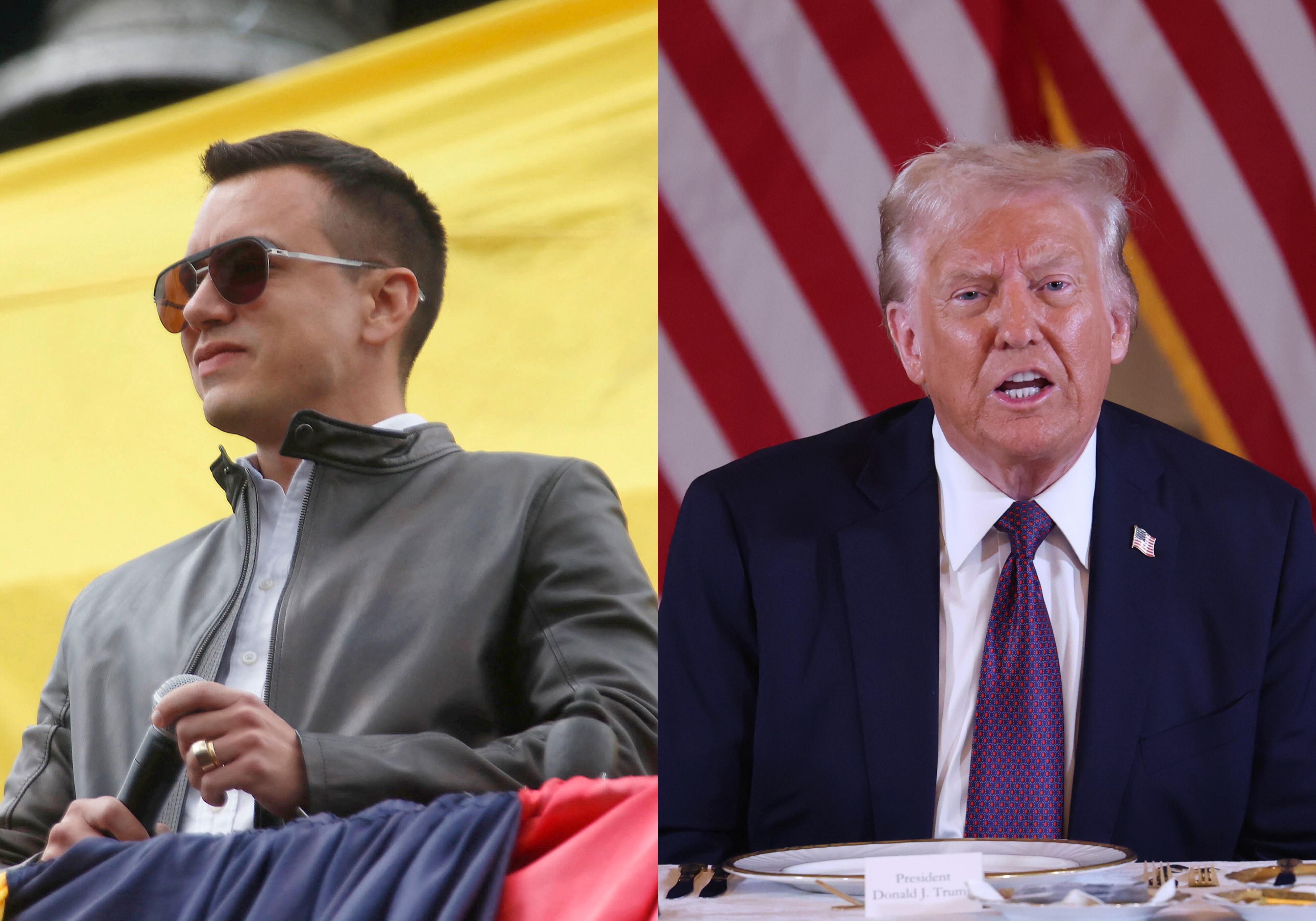 El presidente de Ecuador, Daniel Noboa (Galo Paguay/AFP vía Getty Images), y el presidente de Estados Unidos, Donald Trump (Scott Olson/Getty Images).