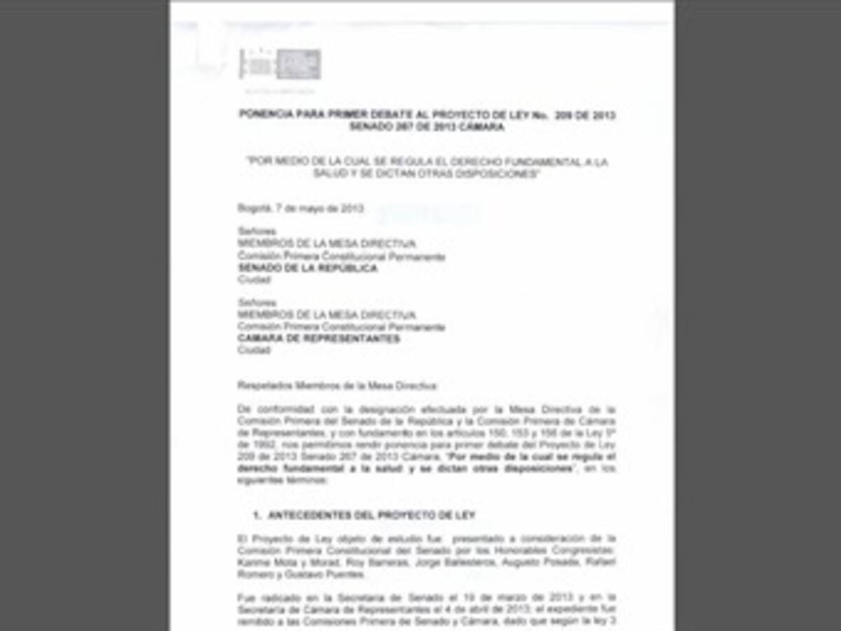 Esta es la ponencia de la ley estatutaria de salud