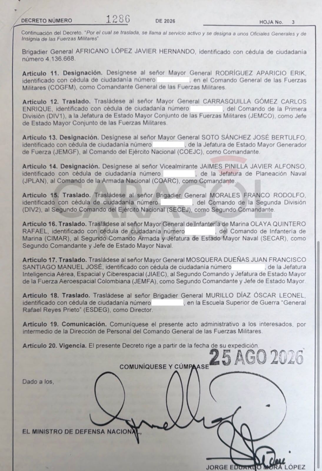 Decreto 1286 del 25 de agosto de 2026