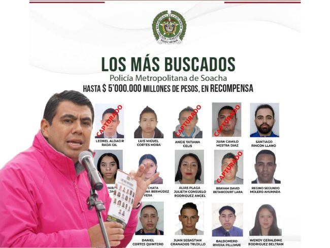 Soacha presenta los delincuentes más buscados con una recompensa de 5 millones de pesos por cada uno. Foto: Alcaldía Soacha/ Caracol Radio.