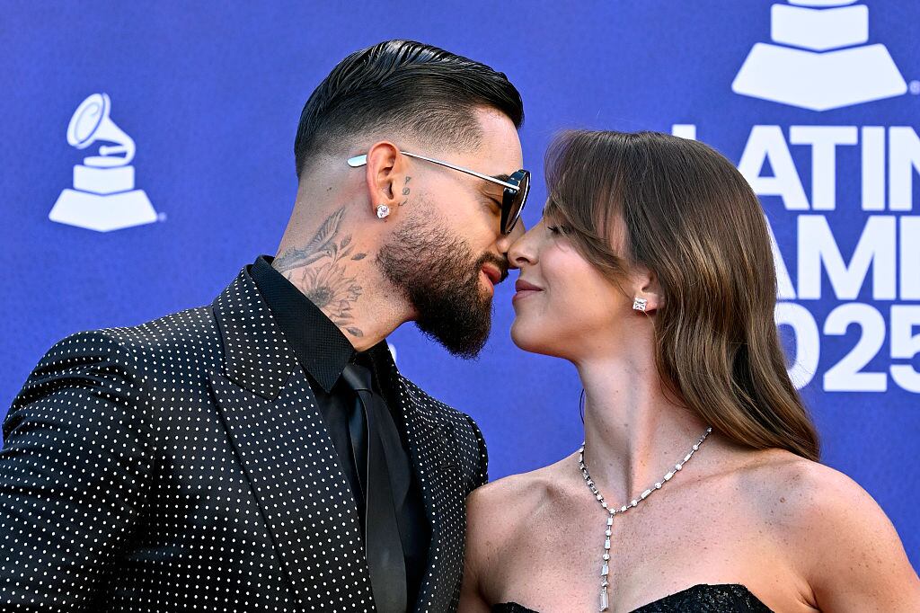 LAS VEGAS, NEVADA - NOVEMBER 13: EDITORIAL USE ONLY. (L-R) Maluma and Susana Gómez attend The 26th Annual Latin GRAMMY Awards at MGM Grand Garden Arena on November 13, 2025 in Las Vegas, Nevada. (Photo by Mindy Small/WireImage)