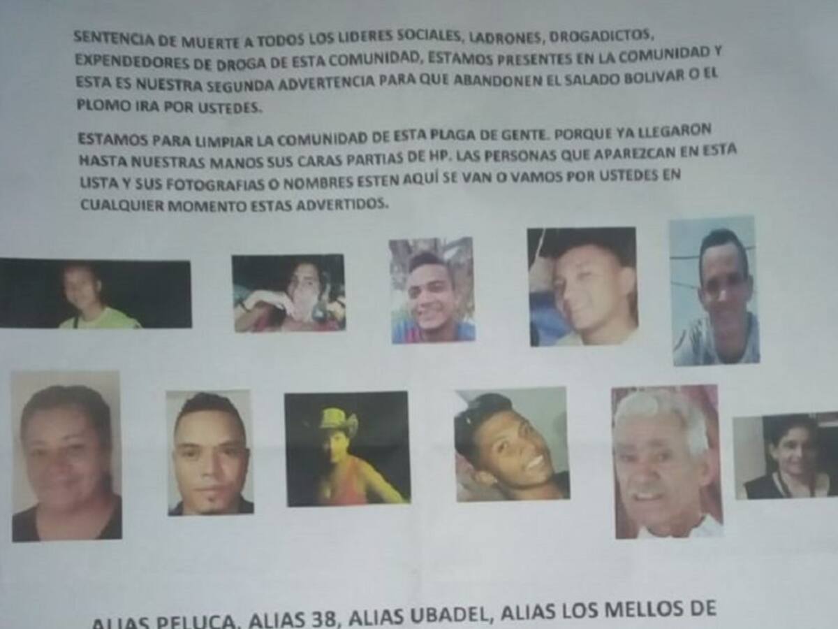 Con panfletos nuevamente amenazan a líderes sociales de El Salado, Bolívar