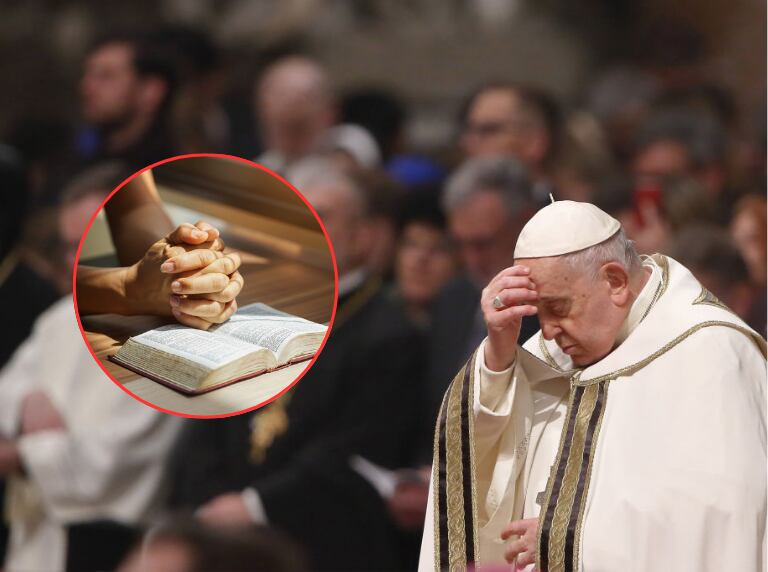 Papa Francisco rezando / Persona rezando con la biblia (Getty Images)
