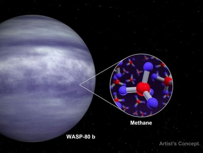 Representación artística del exoplaneta cálido WASP-80 b. Foto: NASA/GETTY IMAGES