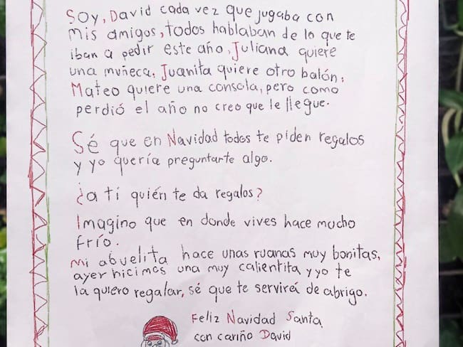 Carta de niño boyacense a Santa Claus, conmueve las redes sociales. / Foto: Suministrada