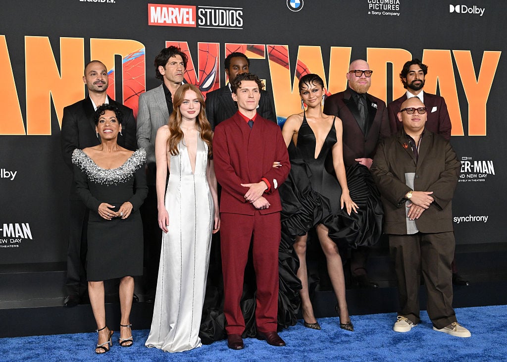 HOLLYWOOD, CALIFORNIA - JULY 27: (L-R) Liza Colón-Zayas, Michael Mando, Sadie Sink, Jon Bernthal, Tom Holland, Tramell Tillman, Zendaya, Marvin Jones III, Jacob Batalon and Eman Esfandi attend the Los Angeles Premiere of Columbia Pictures' "Spider-Man: Brand New Day" at Dolby Theatre on July 27, 2026 in Hollywood, California. (Photo by Axelle/Bauer-Griffin/FilmMagic)