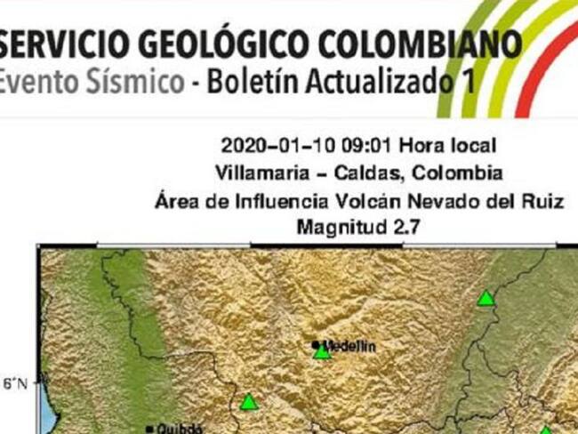 Sismo en zona de influencia del Volcán Nevado del Ruiz