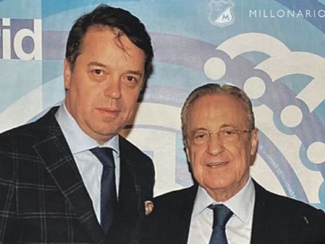 Gustavo Serpa, presidente de la Junta Directiva de Millonarios y Florentino Pérez, presidente del Real Madrid
