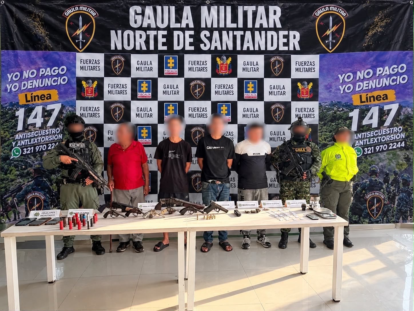 Cuatro presuntos integrantes de ‘Los Porras’ fueron capturados en Cúcuta y Villa del Rosario. Foto: Gaula.