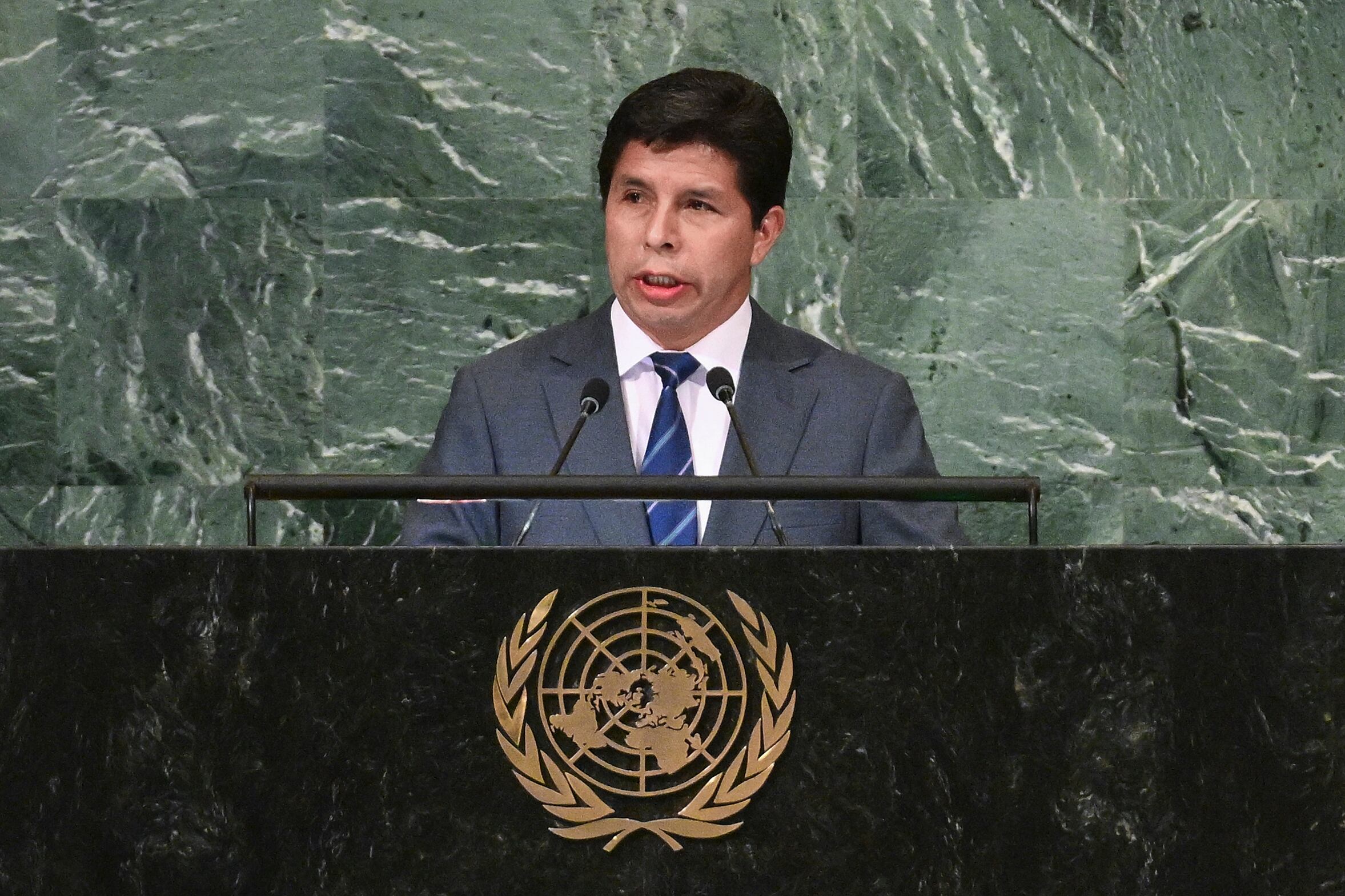 El presidente de Perú, Pedro Castillo, durante su participación en la Asamblea General de las Naciones Unidas.