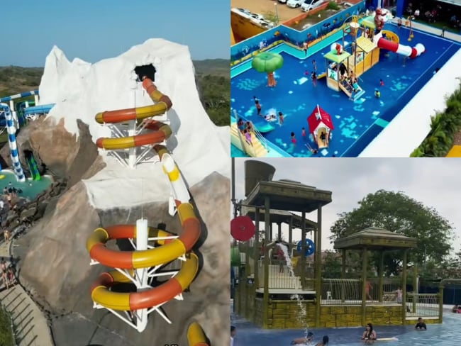 Parques acuáticos Muvdi, Family Party y Caribe Aventura. Imagenes tomadas de cuentas oficiales de TikTok de piporumanoff, El Paladar Viajero y Family Party.