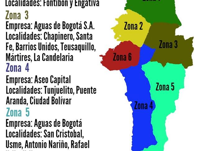 Mapa de nuevo esquema de aseo en Bogotá