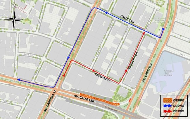 Mapa de referencia para los cierres viales (Crédito: Alcaldía de Bogotá)