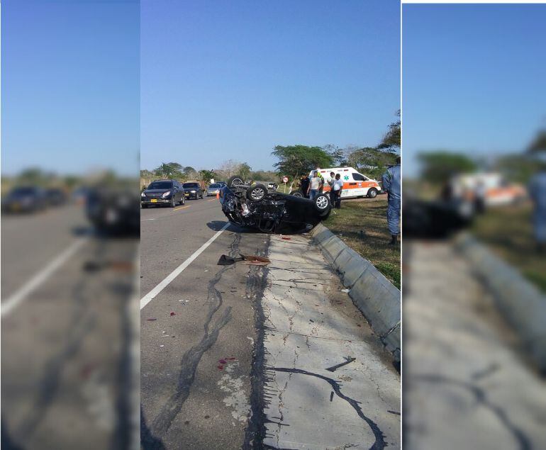 Así quedó el automóvil Kia Picanto en el que se transportaban la presentadora de televisión y su familia.
