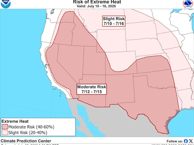 El Servicio Meteorológico Nacional estima que 238 millones de personas se exponen a temperaturas peligrosas durante las próximas semanas.
(Foto: Servicio Meteorológico de Estados Unidos)