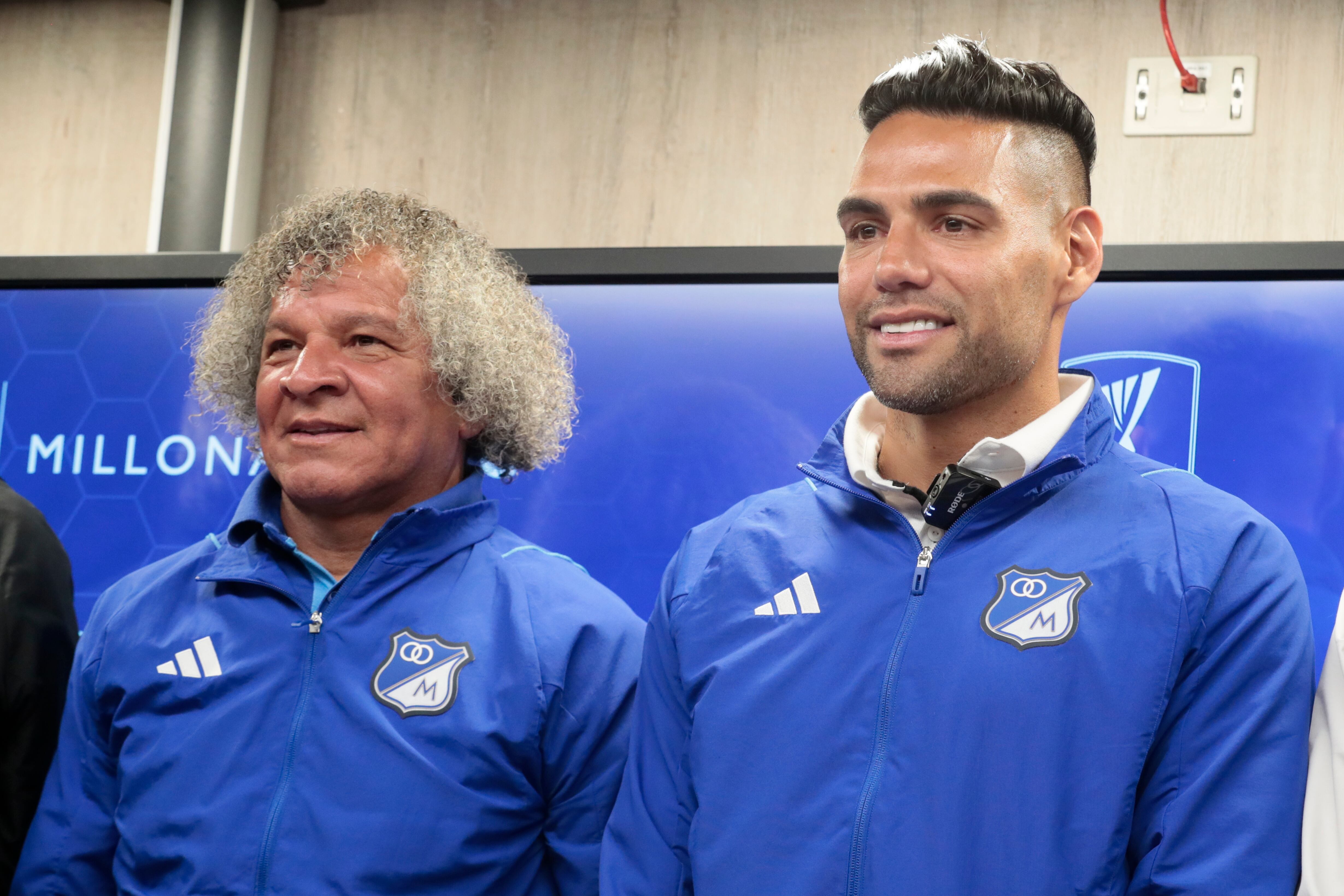 Alberto Gamero y Falcao García, técnico y delantero de Millonarios. EFE/ Carlos Ortega