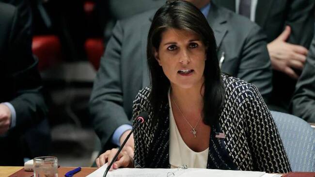 Nikki Haley. Embajadora de Estados Unidos ante las Naciones Unidas.,