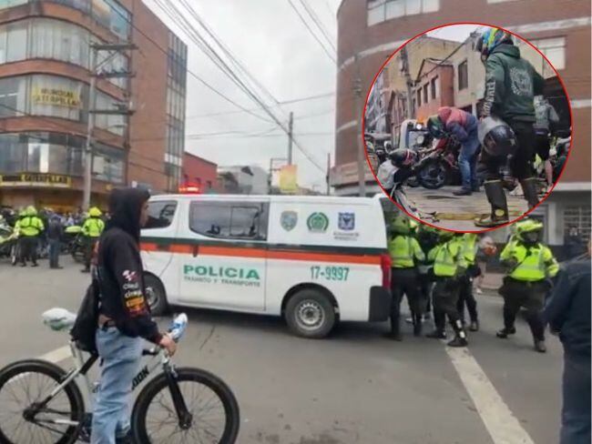 Captura de motociclistas en medio de disturbios en el barrio Ricaurte de Bogotá.