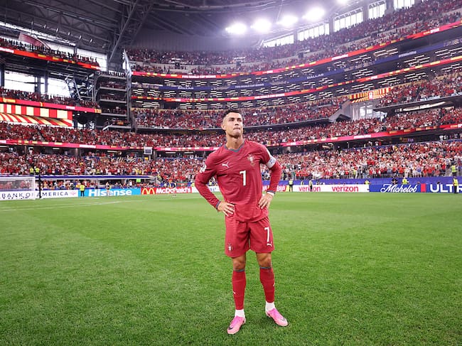 ARLINGTON, TEXAS - JULY 06: Cristiano Ronaldo #7 of Portugal shows dejection after the team's 0-1 defeat in the FIFA World Cup 2026 Round of 16 match between Portugal and Spain at Dallas Stadium on July 06, 2026 in Arlington, Texas. (Photo by Ryan Pierse - FIFA/FIFA via Getty Images)