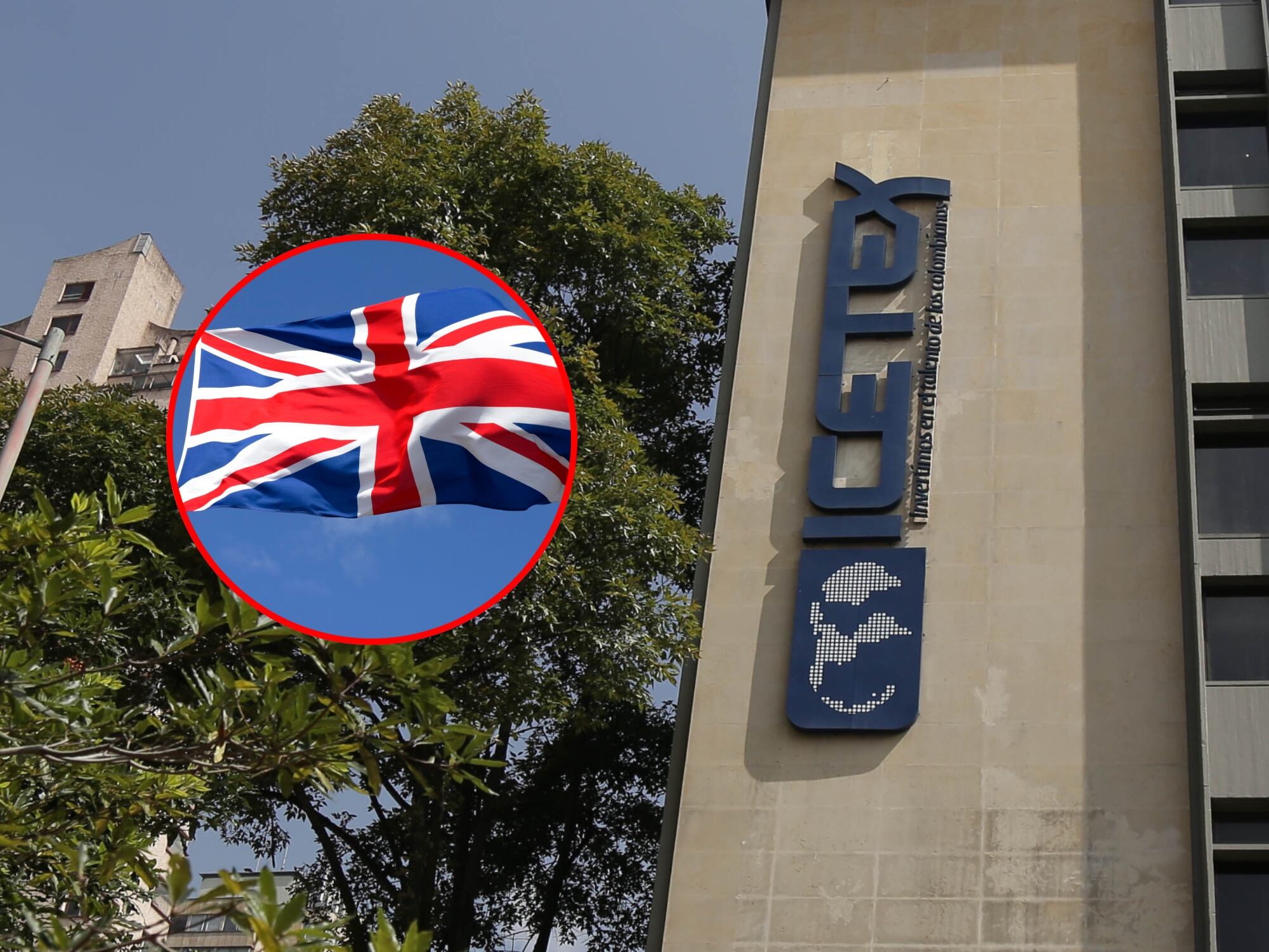 Bandera del Reino Unido y logo del Icetex.  Fotos: Getty Images y Colprensa.