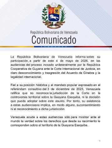 Venezuela acudirá a CIJ ante disputa con Guyana sin reconocer decisión y jurisdicción del organismo