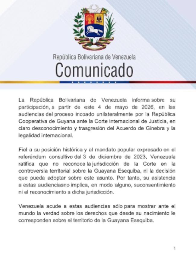 Venezuela acudirá a CIJ ante disputa con Guyana sin reconocer decisión y jurisdicción del organismo