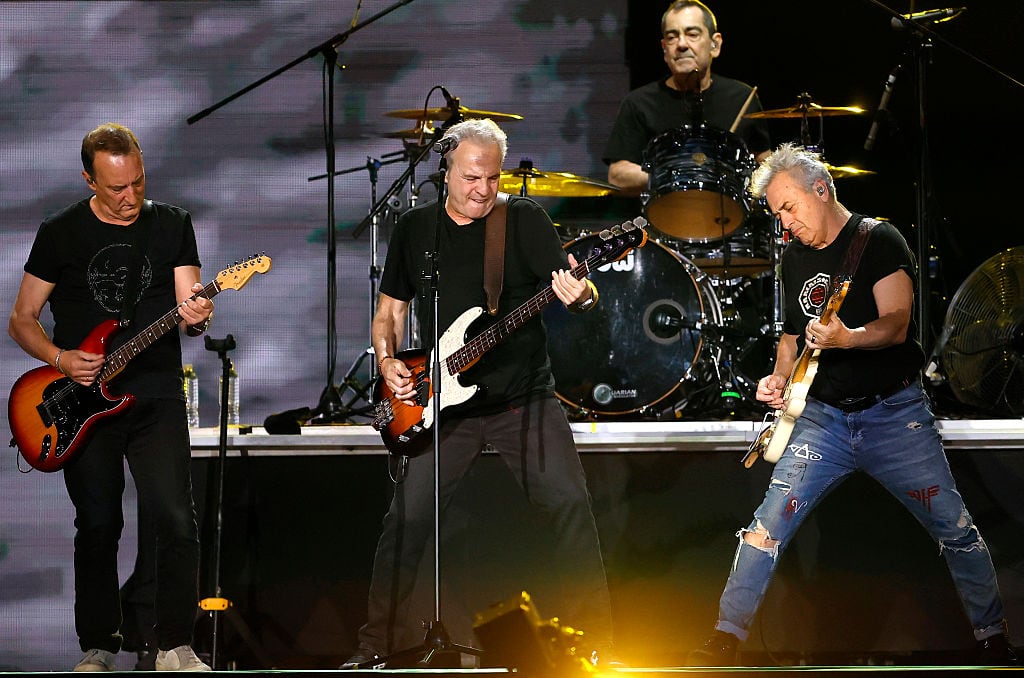 ZAPOPAN, MEXICO - APRIL 27: Spanish band Hombres G perform, on the concert as a part of 'Gracias México Tour' at Estadio 3 de Marzo on April 27, 2025 in Jalisco, Mexico. (Photo by Medios y Media/Getty Images)