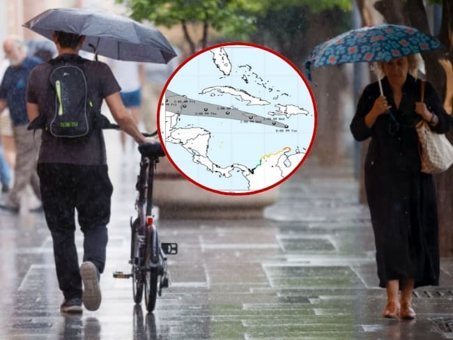 Imagen de referencia de lluvias y el gráfico del huracán Beryl./ Foto: José Manuel Vidal - EFE