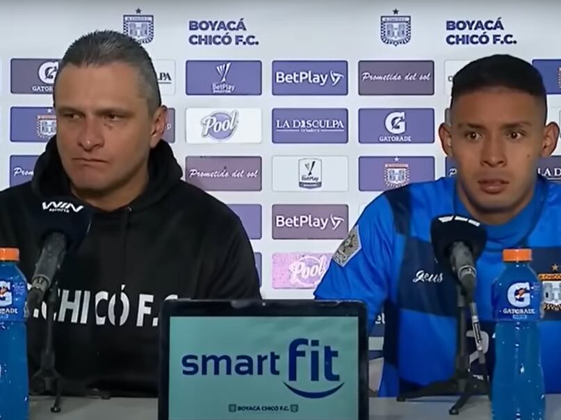 Pedro Alzate y Kevin Londoño durante la rueda de prensa posterior al empate con Nacional