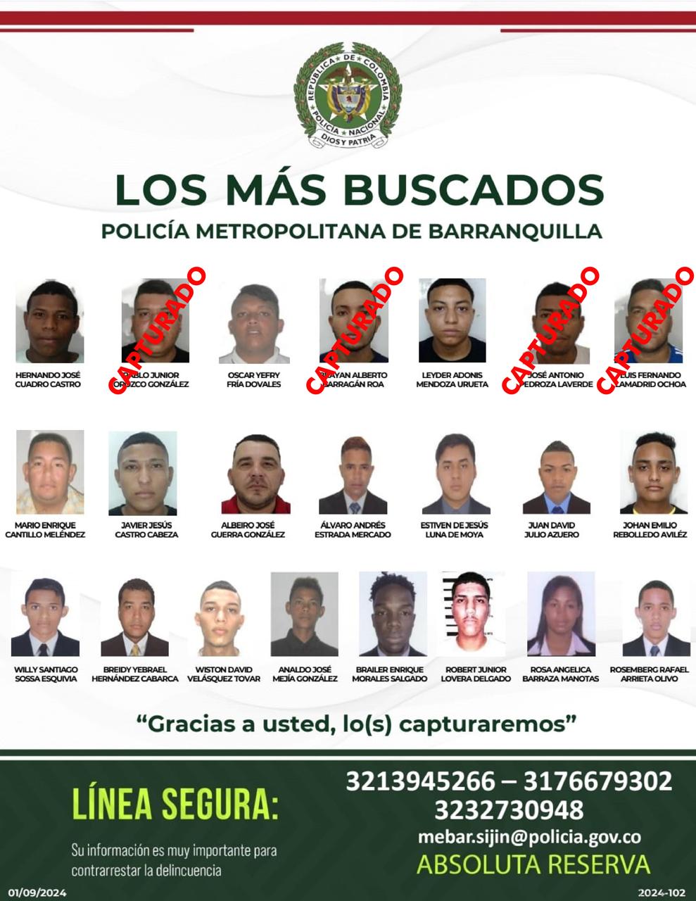 Cartel de los más buscados en Barranquilla. Cortesía Mebar