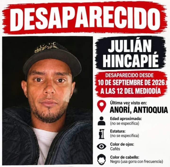 Julián Hincapié reportado como desaparecido- foto cortesía
