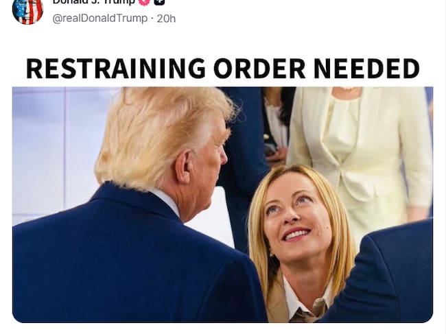 Publicación de Donald Trump mufándose de la primera ministra de Italia, Georgia Meloni