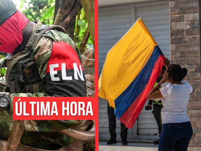 Última hora | ELN y una mujer cargando una bandera de Colombia (Getty Images))