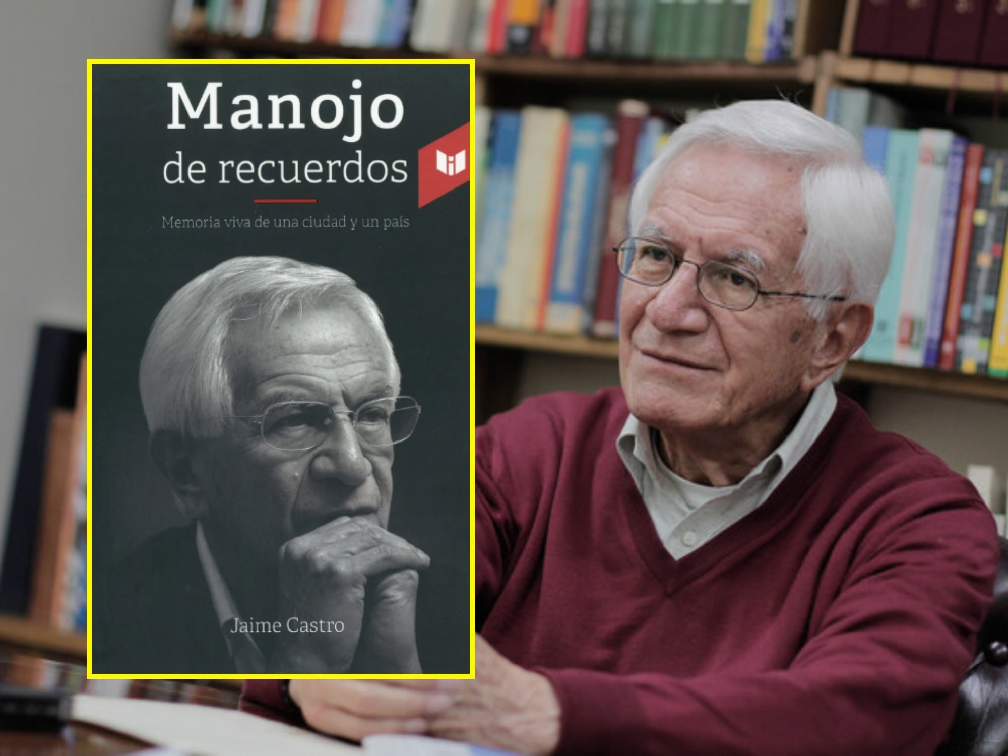 Jaime Castro y su libro 'Manojo de recuerdos'. Fotos: (Colprensa - Sofía Toscano) / Librería Nacional