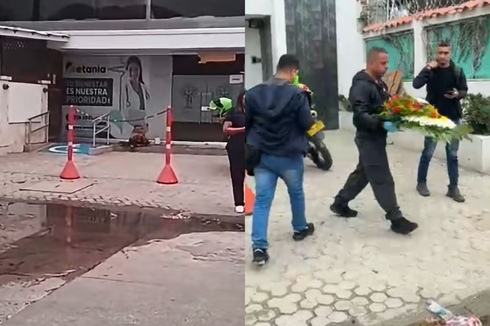 CTI de la Fiscalía investiga corona fúnebre dejada en sede de Restitución de Tierras en Santa Marta. Foto: Captura de video