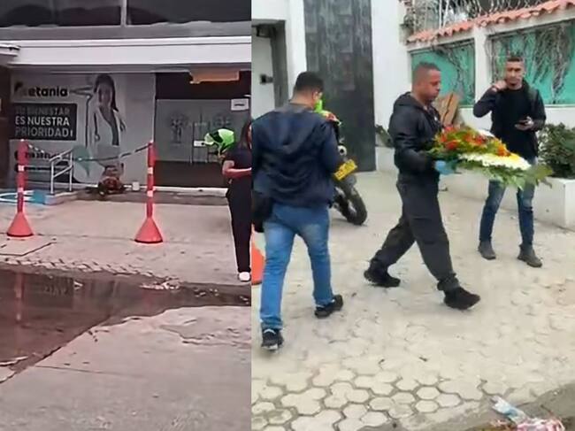 CTI de la Fiscalía investiga corona fúnebre dejada en sede de Restitución de Tierras en Santa Marta. Foto: Captura de video