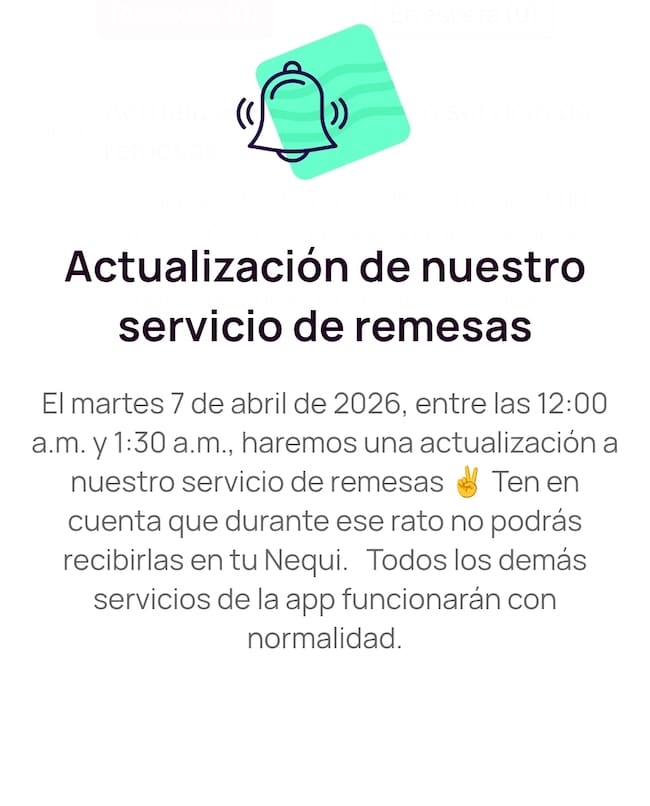 Nequi anuncia actualización y suspensión de uno de sus servicios. Foto: Nequi.