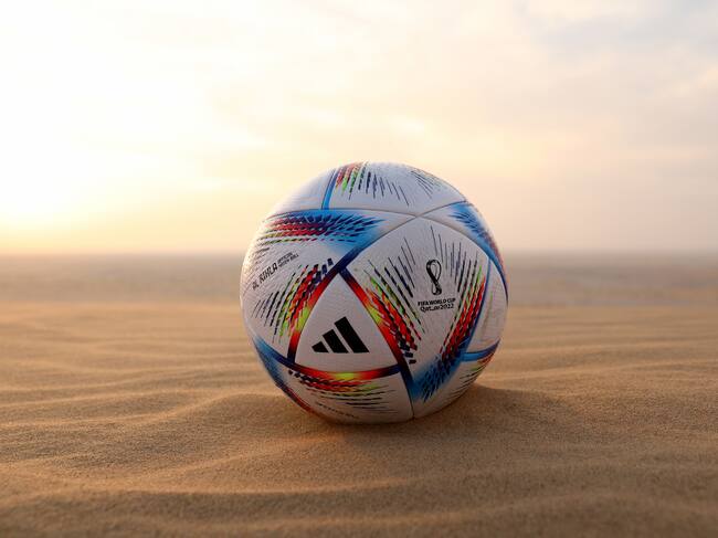 DOHA, QATAR - NOVEMBER 17: The official ball is seen posed in the desert ahead of the FIFA World Cup Qatar 2022 at on November 17, 2022 in Doha, Qatar. (Photo by Elsa/Getty Images)