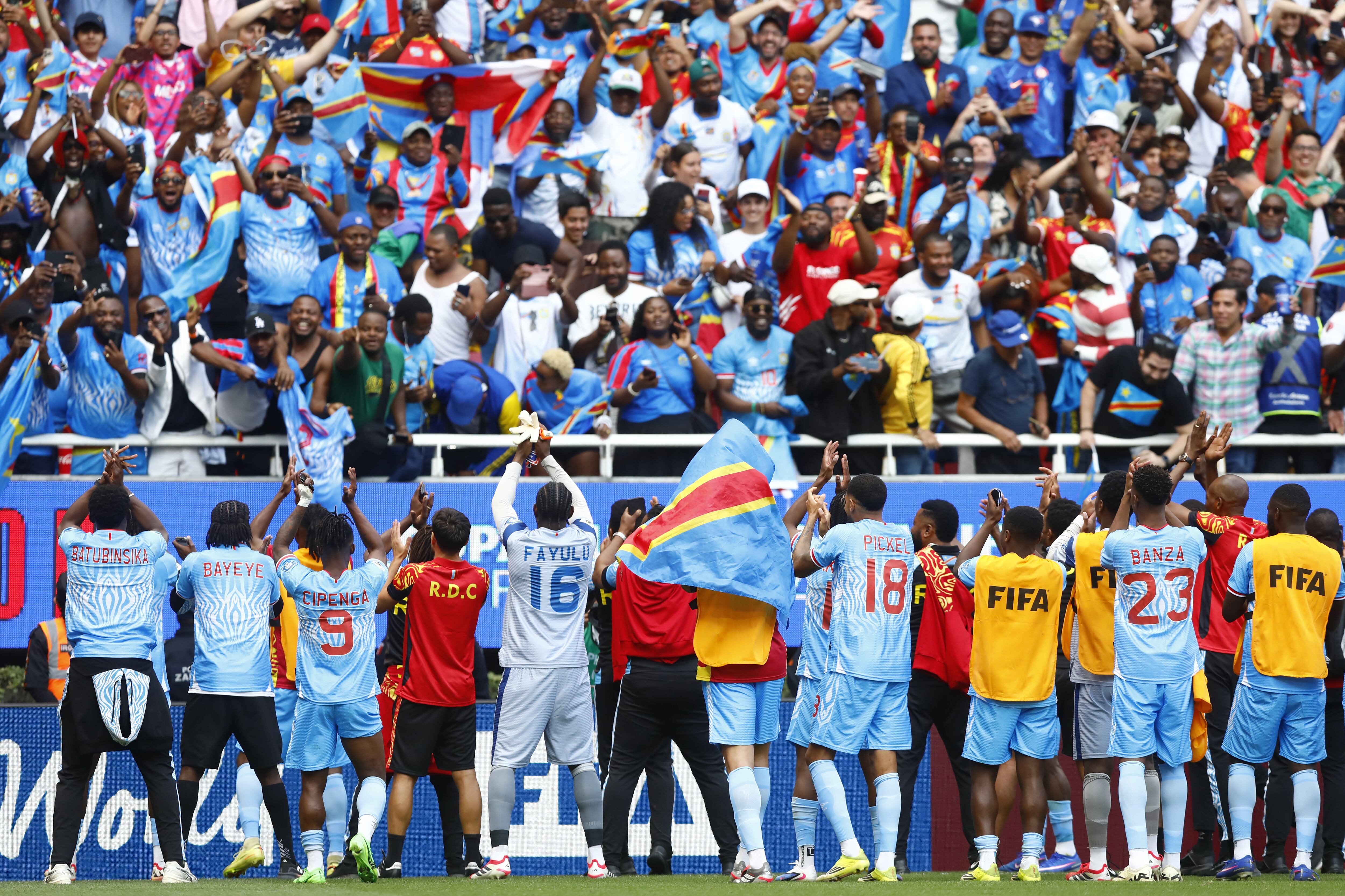 ZAPOPAN, MEXICO - MARCH 31: Players of RD Congo celebrate after qualified to World Cup 2026 by beating Jamaica 1-0 during the playoff qualifying match at the Guadalajara Stadium in Zapopan, Mexico on March 31, 2026. (Photo by Stringer/Anadolu via Getty Images)