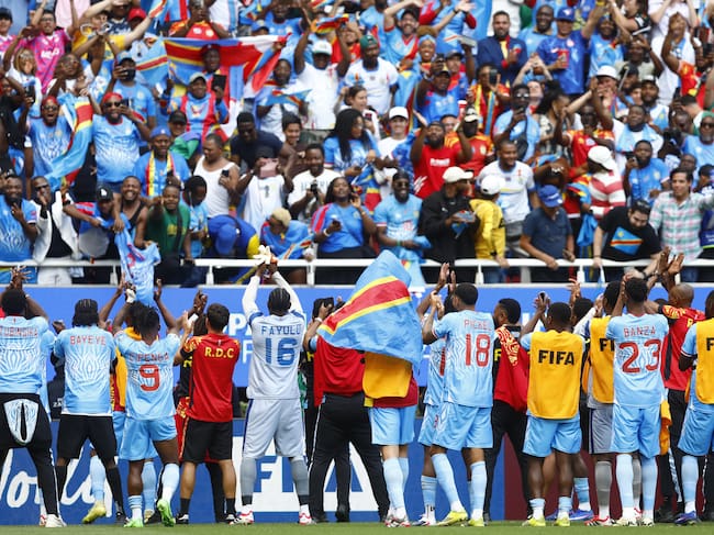 ZAPOPAN, MEXICO - MARCH 31: Players of RD Congo celebrate after qualified to World Cup 2026 by beating Jamaica 1-0 during the playoff qualifying match at the Guadalajara Stadium in Zapopan, Mexico on March 31, 2026. (Photo by Stringer/Anadolu via Getty Images)