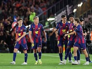Barcelona celebra uno de sus goles ante Real Madrid / Getty Images