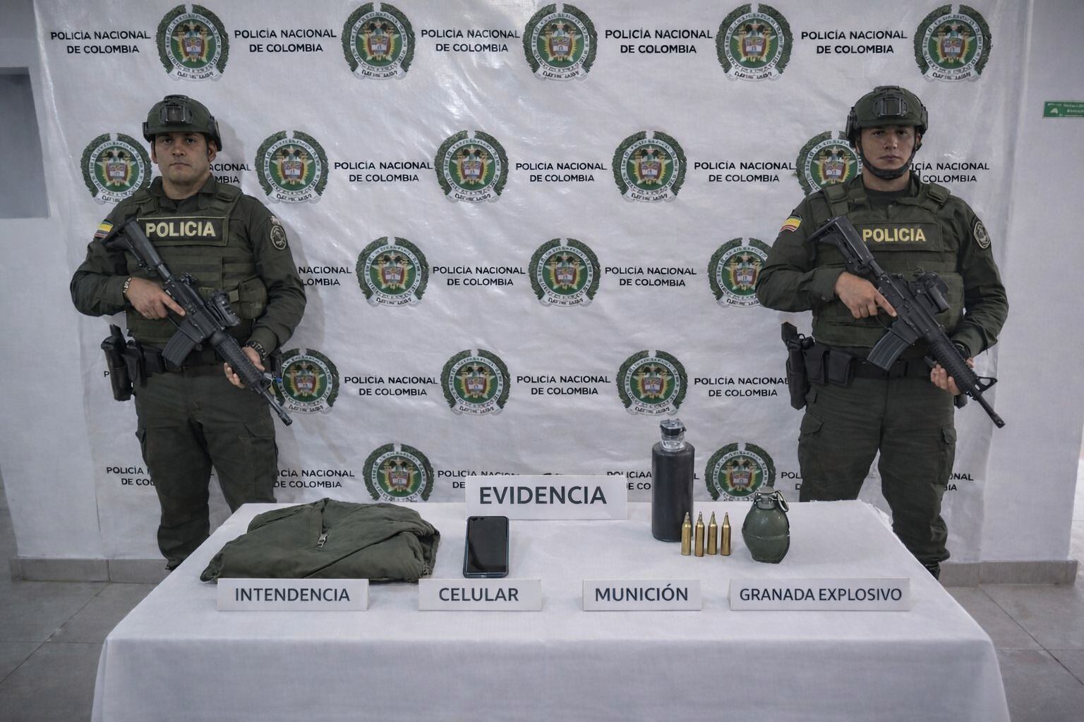 Tras la aprehensión y la incautación de material de intendencia, munición y la granada, el menor de edad fue dejado a disposición de las autoridades competentes. Crédito: Policía Nacional.