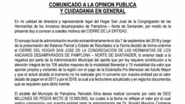 Comunicado Hogar San José, Pamplona